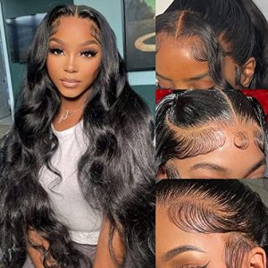 30 Inch Body Wave Lace Front Wigs Human Hair Pre Plucked with Baby Hair 13x4 HD Transparent Lace Front Wig 150% Density Brazilian Virgin Human Hair Wigs