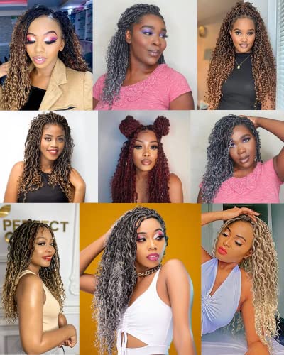 Goddess Faux Locs Crochet Hair for Black Women -14 Inch 6 Packs 144 Strands Ombre Black to Gray and Silver,Pre Looped Synthetic Hair Extensions(14"-6 Packs,T1B/Gray/Silver) - Image 6