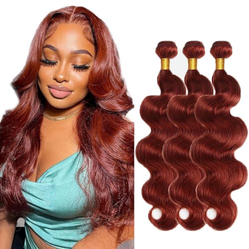 18 18 18 Inch Color #33 Body Wave Bundles Reddish Brown Bundle 8A Brazilian Virgin Reddish Brown Bundles Human Hair Double Weft Copper Red Bundle Human Hair Extensions
