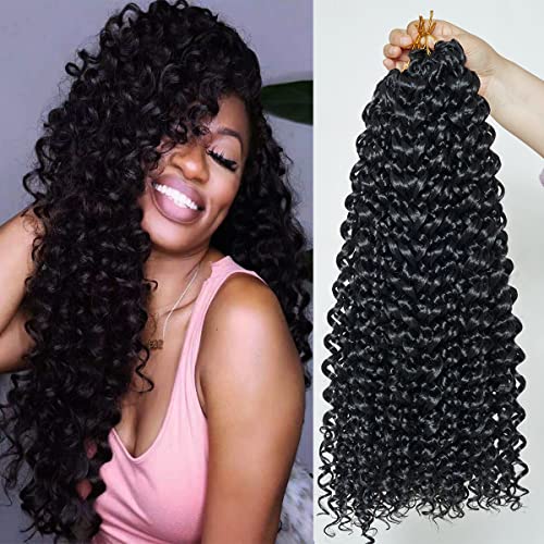 18 inch Curly Crochet Hair for Black Women Bohemian Curly Braiding Hair Extensions Water Wave Wavy Crochet Braids 2packs Gogo curl Crochet Twist Soft Like Human Hair (18inch(pack of 2), 1B)