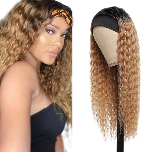 18 Inch Deep Wave Ombre Headband Wig Human Hair 150% Density Glueless No Lace Wig 1B27 Honey Blonde Brazilian Human Hair Wig For Black Women Machine Made Wig