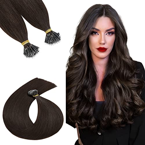18 Inch Nano Bead Hair Extensions Human Hair, Nano Ring Hair Extension 100% Real Human Hair for Women, Natural Can be Washed Curled Dyed Permed, 50 Strands 50g #02 Dark Brown