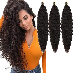 18 inch Ocean Wave Crochet Hair Deep Wave Twist Crochet Hair Extensions Curly Braiding Hair 3 packs Long Wavy Water Wave Braids For Women Synthetic Crochet Braid Hair (18 inch, Light Black)