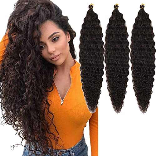 18 inch Ocean Wave Crochet Hair Deep Wave Twist Crochet Hair Extensions Curly Braiding Hair 3 packs Long Wavy Water Wave Braids For Women Synthetic Crochet Braid Hair (18 inch, Light Black)
