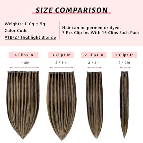 18 Inch Honey Blonde Highlights Seamless Clip-in Human Hair Extensions 110g 7 Piece Set - Image 4