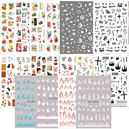 18 Sheets Colorful 3D Acrylic Nail Art Stickers Decoration Set