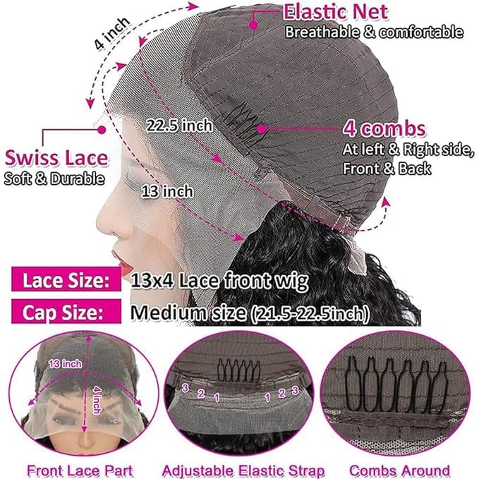 180 Density Deep Wave Lace Front Wigs Human Hair HD Transparent Wet and Wavy Glueless Wigs Pre Plucked with Baby Hair 13x4 Curly Lace Frontal Wigs for Black Women 20 Inch - Image 4