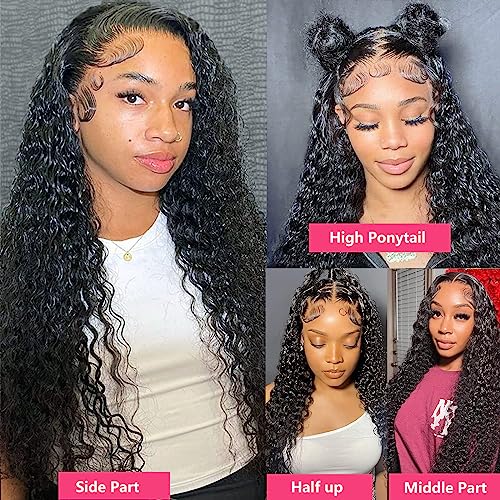 180 Density Deep Wave Lace Front Wigs Human Hair HD Transparent Wet and Wavy Glueless Wigs Pre Plucked with Baby Hair 13x4 Curly Lace Frontal Wigs for Black Women 20 Inch - Image 7