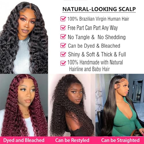 180 Density HD 13X6 Transparent Deep Wave Curly Human Hair Lace Frontal Wig 26 Inch 13X6 Lace Front Human Hair Wigs for Women Pre Plucked - Image 4
