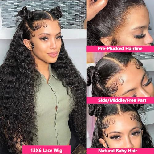 180 Density HD 13X6 Transparent Deep Wave Curly Human Hair Lace Frontal Wig 26 Inch 13X6 Lace Front Human Hair Wigs for Women Pre Plucked - Image 3