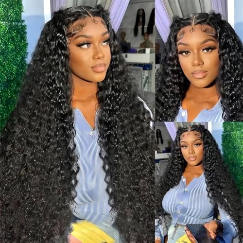 180 Density HD 13X6 Transparent Deep Wave Curly Human Hair Lace Frontal Wig 26 Inch 13X6 Lace Front Human Hair Wigs for Women Pre Plucked - Image 2