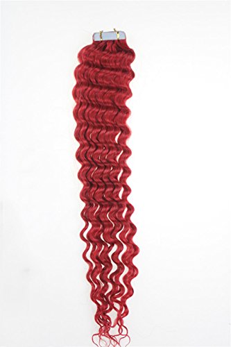 18Inch 45cm Tape-in Curly Hair Extensions Seamless Tape Weft Remy Human Hair (18inch20pcs40gram, Red) - Image 2