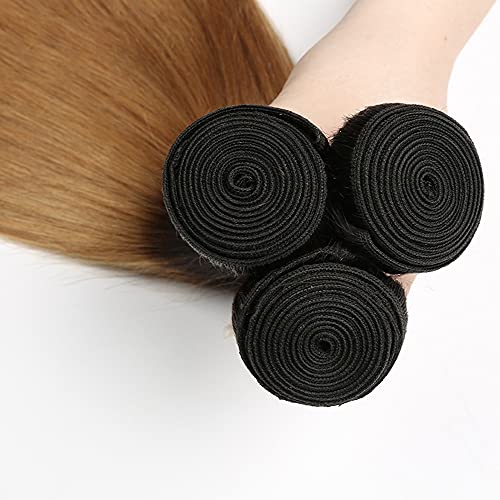 1b27 Human Hair Bundles Ombre Honey Blonde Straight Bundles Brazilian Remy Human Hair 3 Bundles 14 16 18 Inch Double Weft Hair Weave Honey Blonde Hair Bundles Ombre Bundles - Image 4