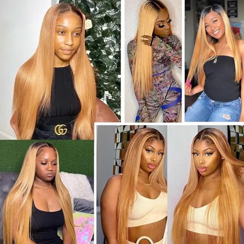 1b27 Human Hair Bundles Ombre Honey Blonde Straight Bundles Brazilian Remy Human Hair 3 Bundles 14 16 18 Inch Double Weft Hair Weave Honey Blonde Hair Bundles Ombre Bundles - Image 2