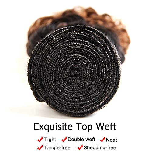 1b/30 Human Hair Bundles Ombre Water Wave Bundles 14 14 14 Inch 3 Bundles Peruvian Virgin Ombre Brown Human Hair Weave Double Weft 2 Tone Water Wave Bundles Color #30 - Image 4
