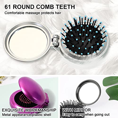 1st Choice Folding Hair Brush with Mirror,Round Mini Compact Massage Comb for Purse/Pocket,Travel Size for Girls and Women (Black) - Image 4
