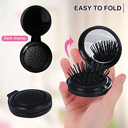 1st Choice Folding Hair Brush with Mirror,Round Mini Compact Massage Comb for Purse/Pocket,Travel Size for Girls and Women (Black) - Image 5