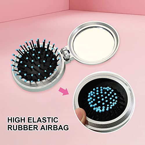 1st Choice Folding Hair Brush with Mirror,Round Mini Compact Massage Comb for Purse/Pocket,Travel Size for Girls and Women (Black) - Image 6