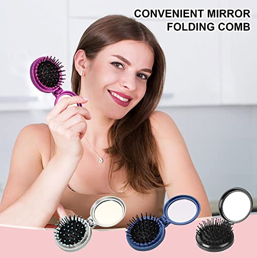 1st Choice Folding Hair Brush with Mirror,Round Mini Compact Massage Comb for Purse/Pocket,Travel Size for Girls and Women (Black) - Image 7