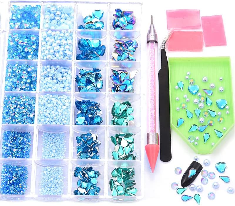 DIY Nail Art Rhinestone Kit 2-10mm Hearts Pearls Diamonds Acrylic Flat Bottom with Tools - Image 2