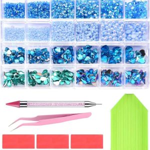 DIY Nail Art Rhinestone Kit 2-10mm Hearts Pearls Diamonds Acrylic Flat Bottom with Tools