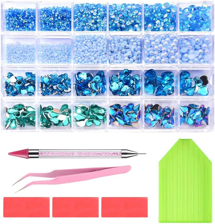 DIY Nail Art Rhinestone Kit 2-10mm Hearts Pearls Diamonds Acrylic Flat Bottom with Tools