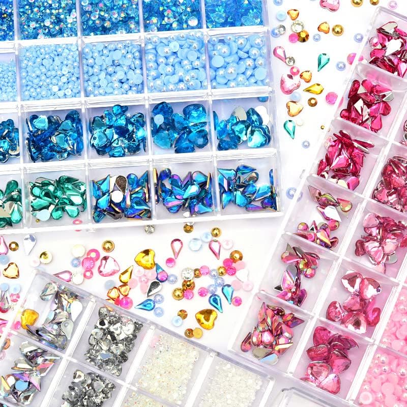 DIY Nail Art Rhinestone Kit 2-10mm Hearts Pearls Diamonds Acrylic Flat Bottom with Tools - Image 6