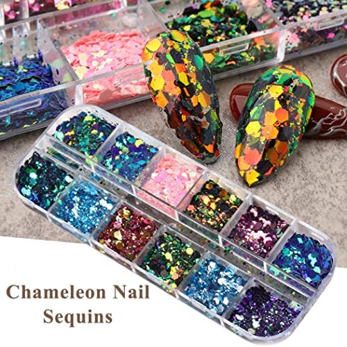 2 Boxes 24 Colors Holographic Glitter Nail Art Sequins for DIY Manicure Decorations - Image 3