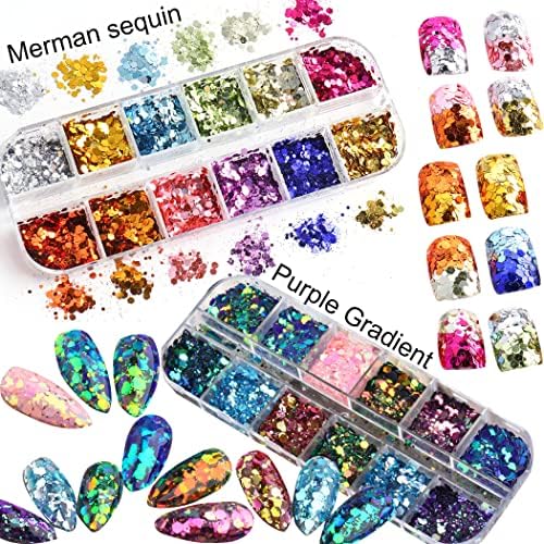 2 Boxes 24 Colors Holographic Glitter Nail Art Sequins for DIY Manicure Decorations - Image 2