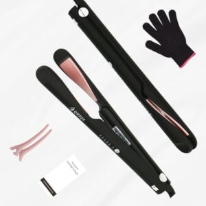 2-in-1 Ceramic Curler and Straightener Iron with Fast Heat and Travel Glove