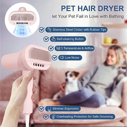 2-in-1 Pink Pet Dryer Brush for Small Dogs Gentle Grooming Compact Design - Image 2