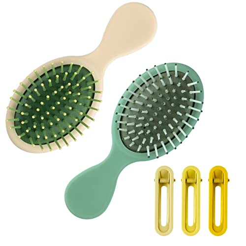 2 Pack Mini Travel Hair Brush Set for All Hair Types Detangling Kids Adults