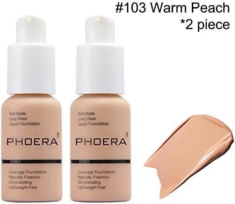 2 Pack - PHOERA Foundation - Flawless Soft Matte Liquid Foundation with 24 HR Oil Control and Concealer, Full Coverage Makeup for a Smooth, Long-Lasting Look, Waterproof, 30ml (103 Warm Peach) - Image 2
