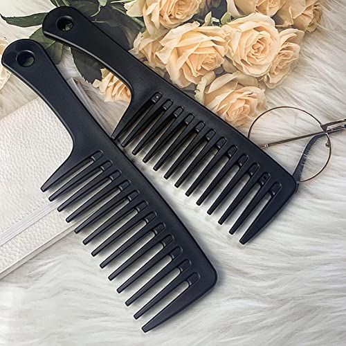 2 PCS Ancgreen Wide Tooth Comb Detangling Comb Shower Comb with Hook Hair Comb Brush for Women Curly/Wet/Dry/Long/Thick Hair (Black) - Image 2