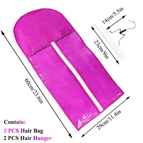 2 PCS Hair Extensions Storage Bag, Storage Bag for Extension with Wooden Hanger,Dust Proof Portable Wig Storage Bag Hair Extension Carrier Holder With Strong Durable Zipper,Purple - Image 2