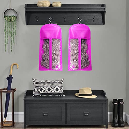 2 PCS Hair Extensions Storage Bag, Storage Bag for Extension with Wooden Hanger,Dust Proof Portable Wig Storage Bag Hair Extension Carrier Holder With Strong Durable Zipper,Purple - Image 9