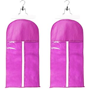 2 PCS Hair Extensions Storage Bag, Storage Bag for Extension with Wooden Hanger,Dust Proof Portable Wig Storage Bag Hair Extension Carrier Holder With Strong Durable Zipper,Purple