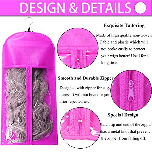 2 PCS Hair Extensions Storage Bag, Storage Bag for Extension with Wooden Hanger,Dust Proof Portable Wig Storage Bag Hair Extension Carrier Holder With Strong Durable Zipper,Purple - Image 3