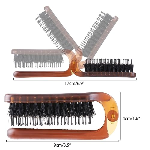 Portable Folding Hair Brush and Comb Set 2 Piece Boar Bristle for All Hair Types - Image 2