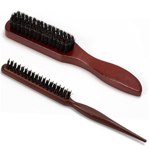 2 Pcs Slick Back Hair Brush for Men Women,Teasing Boar Bristle Hair Brush Smoothing Brush Sleek Hair Brush for Slicking Hair Beard to Enhance Hair Shine and Smooth