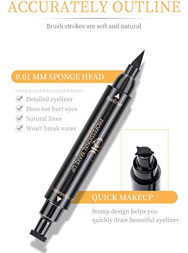 2 PCS Winged Eyeliner Stamp Dual Ended Liquid Eyeliner Pen for Wing Cat Eye,Waterproof Long Lasting Smudge-proof Liquid Eye Makeup Black - Image 6