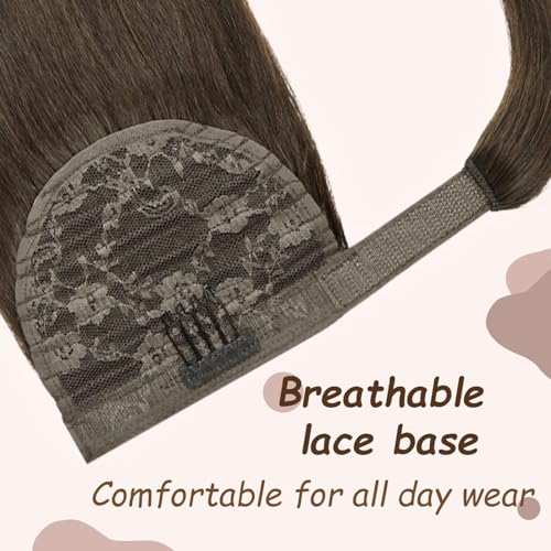 20" Human Hair Ponytail Extensions 95g #2 Dark Brown 100% Remy Human Hair Wrap Around Long Ponytail Clip in Hair Extensions Straight One Piece Hairpiece (20", Dark Brown) - Image 4