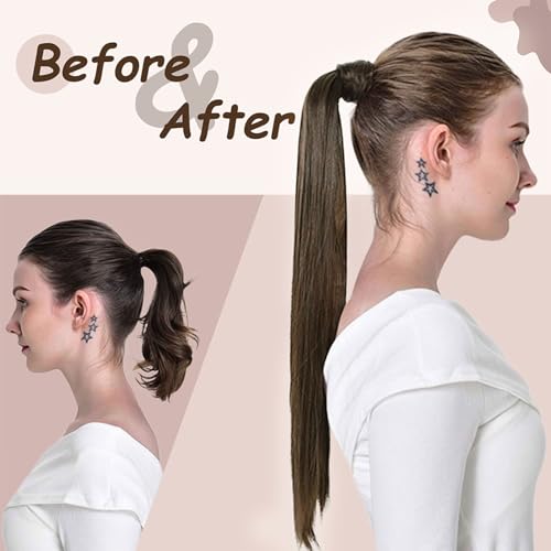20" Human Hair Ponytail Extensions 95g #2 Dark Brown 100% Remy Human Hair Wrap Around Long Ponytail Clip in Hair Extensions Straight One Piece Hairpiece (20", Dark Brown) - Image 6