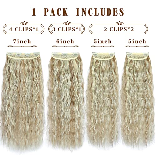 20 Inch Curly Clip-In Hair Extensions Dark Ash Blonde Beige Blonde Mix New - Image 2