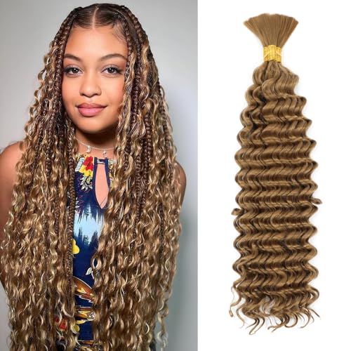 20 Inch Deep Wave Braiding Hair No Weft 210g(1Pack-3Bundles) Water Wave Braiding Hair For Bohemian Knotless Boho Braids Wet and Wave, Bulk Synthesis Braiding Hair For Micro Braids Curly Deep Bulk