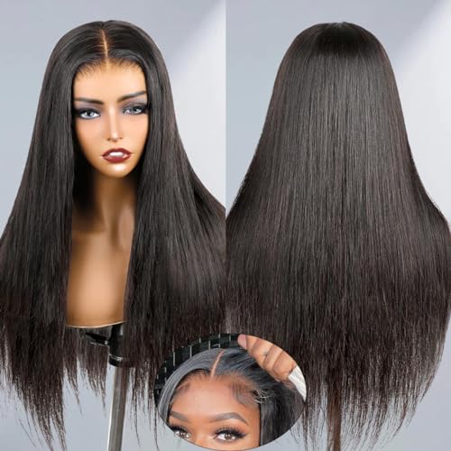 20 Inch Wear and Go Glueless Wig Human Hair Pre Plucked 7x5 HD Lace Pre Cut Straight Lace Front Glueless Wigs Human Hair for Beginner Lace Closure Wigs Ready to Wear for Women 180% Density