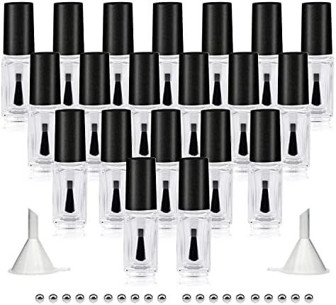 20 Pack 5ML Empty Glass Nail Polish Bottles with Round Brush and Funnels