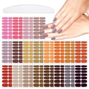 20 Sheets 280 Pieces Solid Nail Polish Strips for Women Girls Nails Gel Strips Solid Nail Stickers Full Nail Wraps Pink Brown Orange Nail Polish Stickers with Nail File Stick On Nails