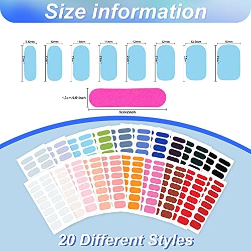 20 Sheets 320 Pieces Full Wraps Nail Polish Stickers Self-Adhesive Nail Strips Solid Color Nail Decals Accessories for Women Girls DIY Nail Art Designs with Nail File (Solid Color Style) - Image 2