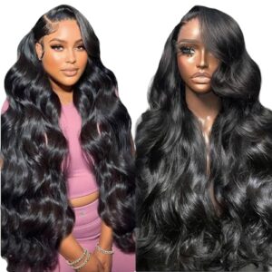 200 Density Hd Lace Front Wigs Human Hair 30inch 13x6 Lace Front Wigs Human Hair Body Wave Lace Front Wigs Human Hair Lace Front Wigs Glueless Pre Plucked with Baby Hair Natural Black 30inch